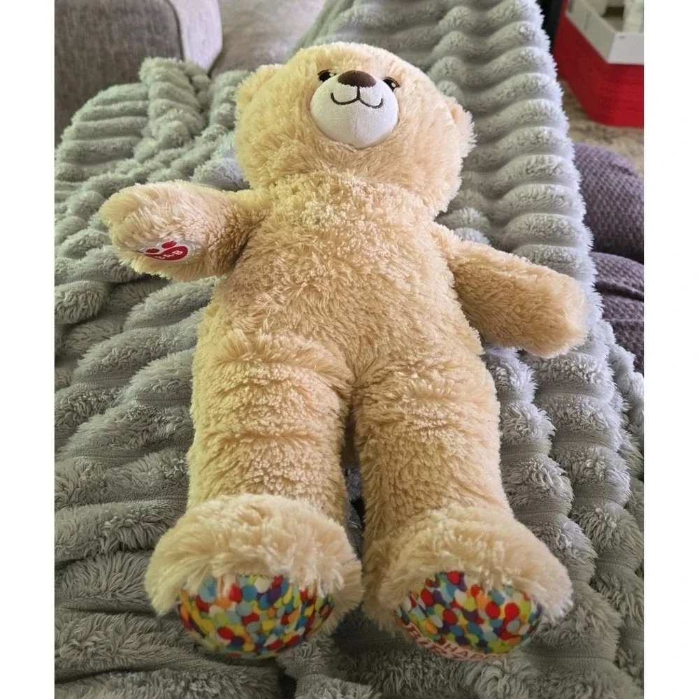 Build-A-Bear Workshop Birthday Treat Bear Tan Plush Confetti Feet Happy Birthday